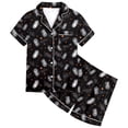 thumbnail image 3 of Afdoent Girls Pajamas Set Halloween Ghost Print Sleepwear Short Sleeve Lapel Top And Shorts Comfy Pajamas Set Casual Loungewear Comfortable Kids Holiday Sleepwear 8-9 Years, 3 of 5