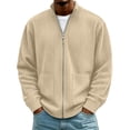 thumbnail image 3 of Men Full Zip Knit Cardigan Sevevn Long Sleeve Ribbed Stand Collar Sweater Jacket With Dual Side Hand Pockets Loose Fit Outerwear For Daily Casual And Travel Occasions, 3 of 8
