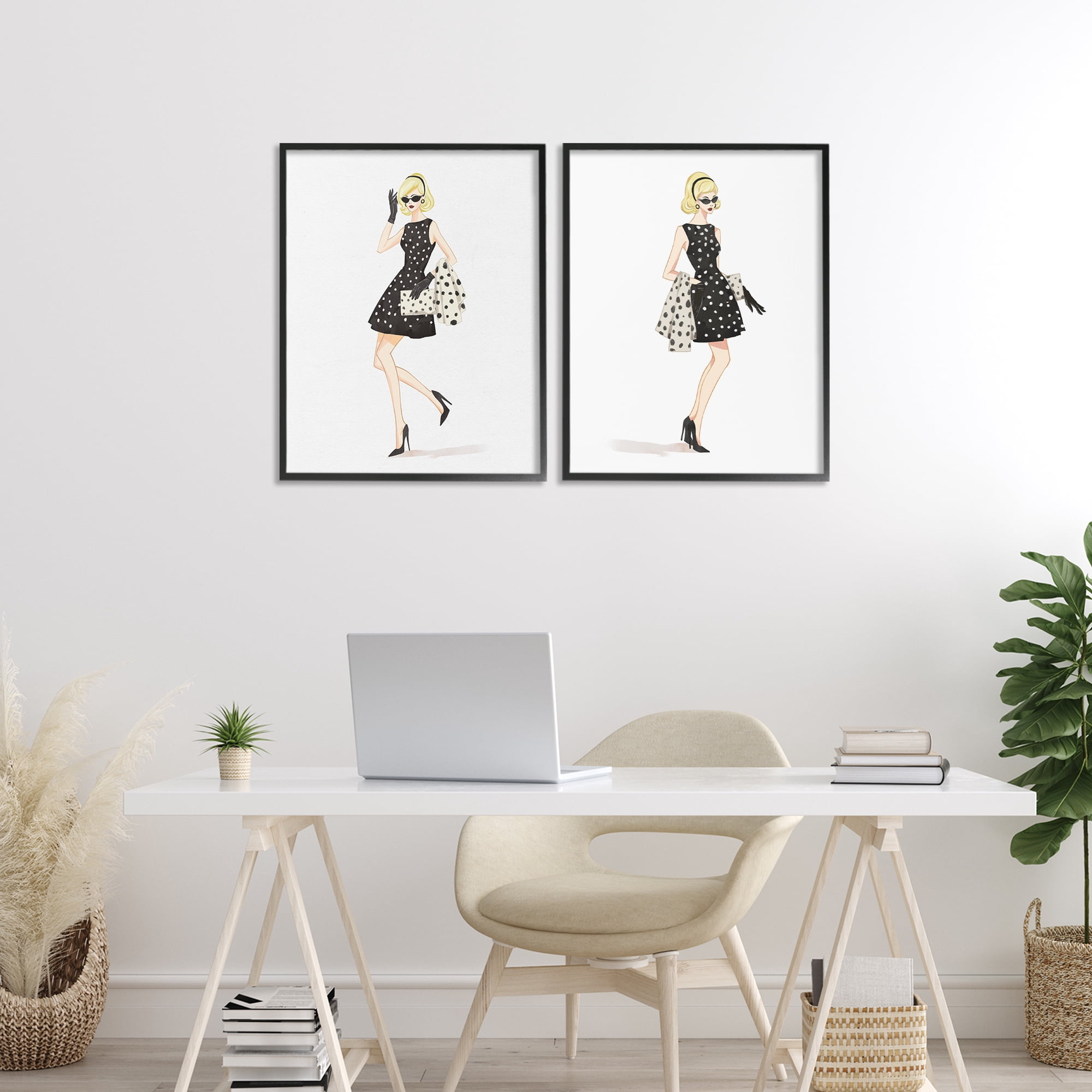 Stupell Industries Retro Glam Female 2 Piece Black Framed Giclee Art Set, design by Ziwei Li