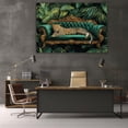 thumbnail image 5 of Mudket Wild Leopard on Teal Velvet Sofa Framed Canvas Wall Art, Tropical Jungle Cheetah Print Wall Art for Women Living Room, Home Office, Bedroom Decor, Ready to Hang-20"L x 16"W, 5 of 10