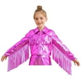 thumbnail image 2 of YUUMIN Kids Girls Sequin Tassel Bomber Jacket Long Sleeve Hip Hop Jazz Dance Top Coat Outerwear Clubwear Hot Pink 6, 2 of 6