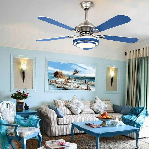 Acrylic Ceiling Fan Light Chandelier Lamp LED Dimmable 5-Blade With Remote Blue for bedroom, living room