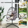 thumbnail image 4 of Outdoor Swinging Egg Chair, Patio Wicker Hanging Chairs with Stand, UV Resistant Hammock Chair with Comfortable Gray Cushion, Durable Indoor Swing Egg Chair for Garden, Backyard, 350lbs, L3958, 4 of 9