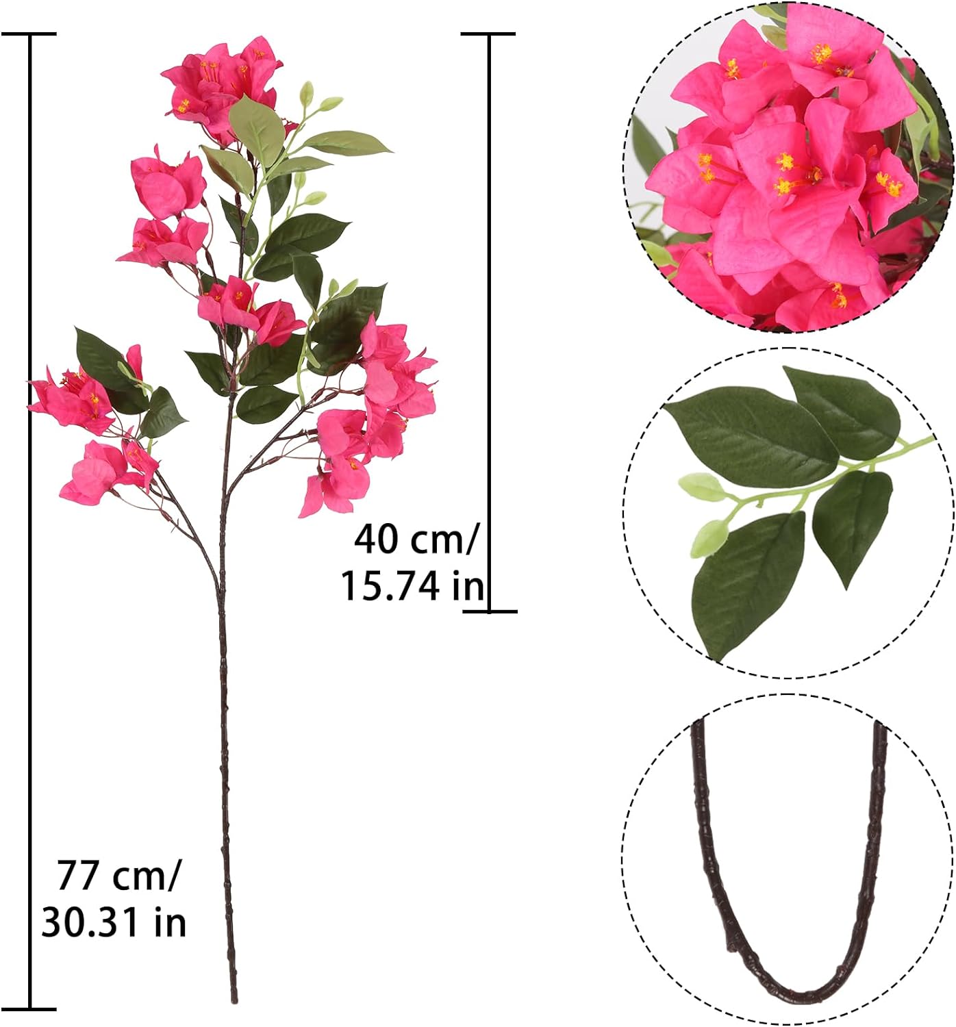 Bougainvillea Artificial Flowers 3.3Silk Bougainvillea Artificial Stems Silk Flowers Faux Bougainvillea for Wedding Centerpieces Home Garden DIY Decor(Hot Pink)