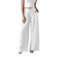 thumbnail image 3 of QATAINLAV Womens Linen Wide Leg Palazzo Pants Summer Button Front Elastic Waist Work Trouser Loose Casual Dress Pants with Pockets White XL, 3 of 7