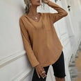 thumbnail image 3 of Top liso con cuello en V de manga larga con capucha de la sudadera con capucha de las mujeres del jersey con cordón, 3 of 6