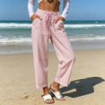 thumbnail image 6 of GZMOALH Women's Striped Print Elastic Waist Drawstring Wide Leg Pants with Pockets Casual Loose Fit Long Pants, 6 of 9