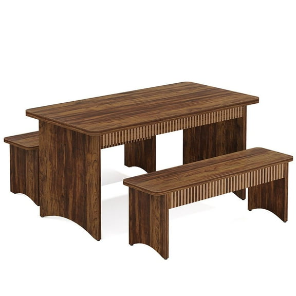 Topcobe 55" Kitchen Table with 2 Benches, 3-Piece Dining Table Set for 4-6 People, Modern Furniture for Indoor