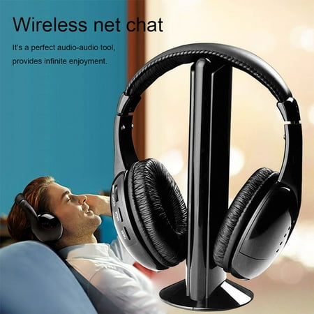 5 in 1 Headset Wireless Headphone Cordless RF Mic for PC TV DVD CD MP3