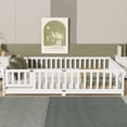thumbnail image 2 of HOCOMILA Queen Size Floor Bed with Fence, Montessori Floor Bed with Slats and Safety Guardrails, Wood Queen Bed for Teen, White, 2 of 9