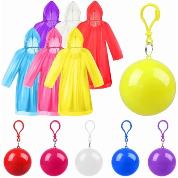 6 Pcs Disposable Emergency Rain Ponchos, Waterproof Raincoat In Keychain Ball, Adult Rainwear for Camping, Cycling