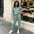 thumbnail image 3 of WULMLEO Women 2 Piece Tracksuit Outfits Half Button Drawstring Hoodies & Jogger Pants Long Sleeve Casual Loungewear Sets Light Green M, 3 of 7