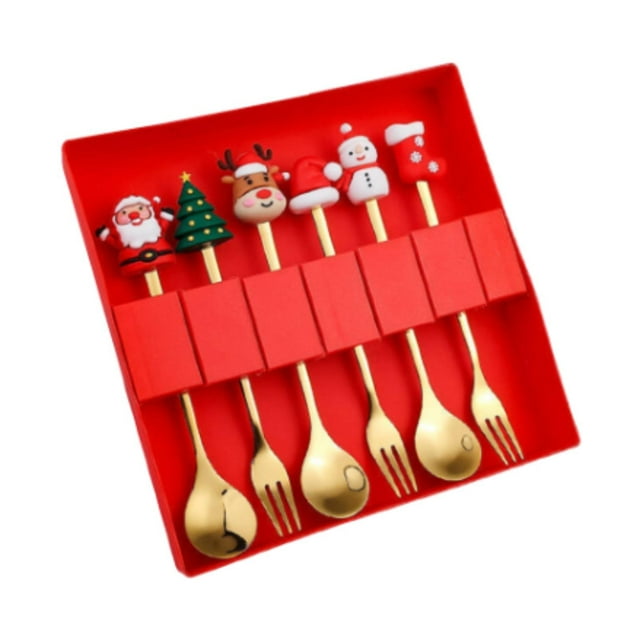 Juego de 6 cubiertos navideños Perfecl con estuche de regalo cuchara de café cuchara de postre navideña