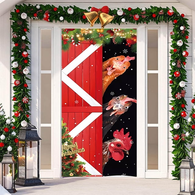 Adornos navideños, adornos navideños, regalos navideños, adornos navideños para puertas, fiestas navideñas, decoración de Papá Noel, tapiz, cortina de puerta de fibra de poliéster.