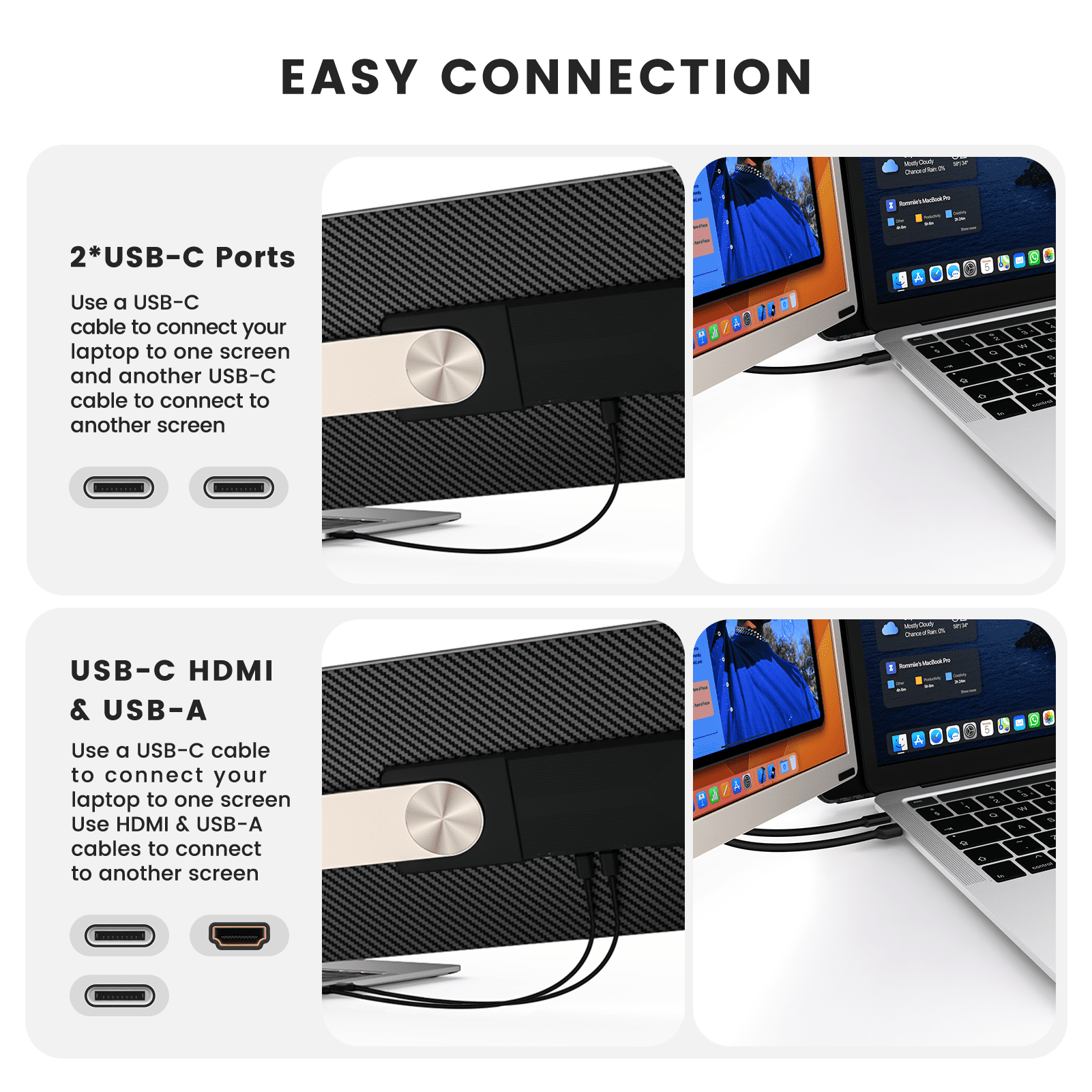 Tlscon 15.6" Laptop Screen Extender, FHD 1080P IPS Triple Portable Laptop Monitor Extender with Hub USB HDMI Plug-Play for Mac, Windows, Chrome, Android, Fits All Laptops