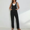 thumbnail image 4 of ZQGJB Womens Cotton Linen Overalls Casual Solid Color Baggy Jumper Loose Fit Adjustable Straps Button Up Jumpsuits with Pockets Black XXL, 4 of 9