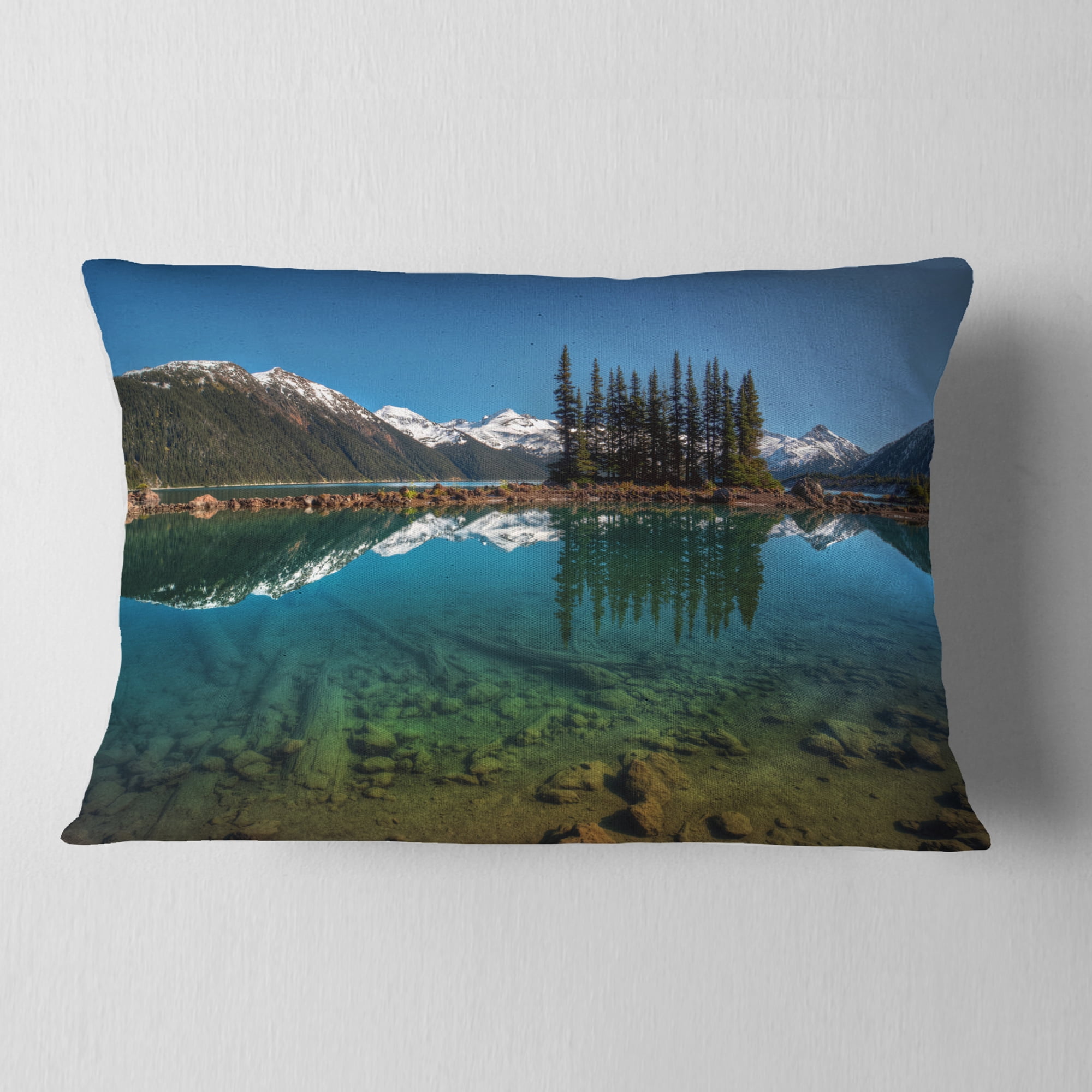 Designart Row of Pine Trees and Mountain Lake - Landscape Printed Throw Pillow - 12x20