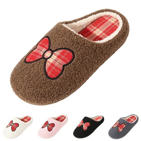 Domzle Women’s Plush Indoor House Slippers with Memory Foam, Warm Cozy Winter Home Shoes, Non Slip Comfy Bedroom Footwear Brown