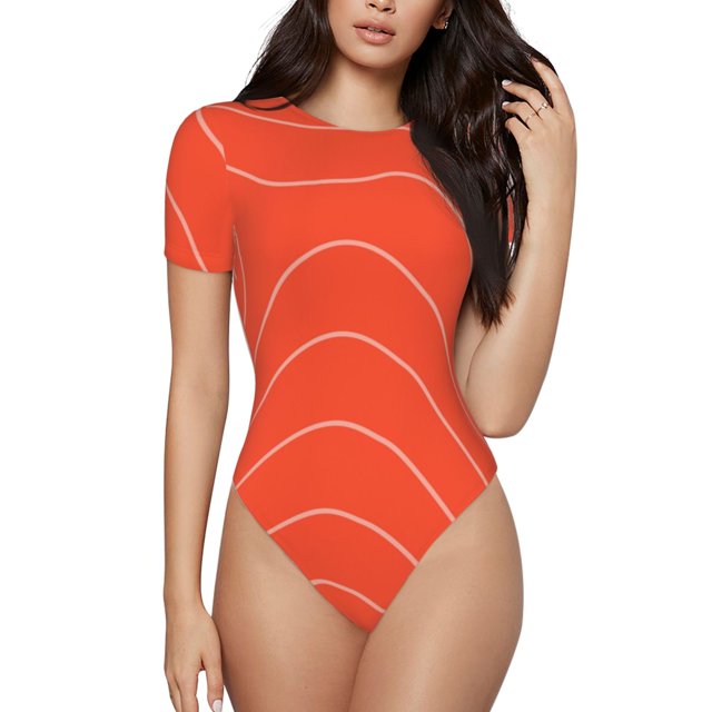 Fotbe Salmon Fish Meat Body de Mujer con Cuello Redondo y Mangas Cortas, Sin Mangas Ajustado, Suave, Cómodo y Básico-Medium
