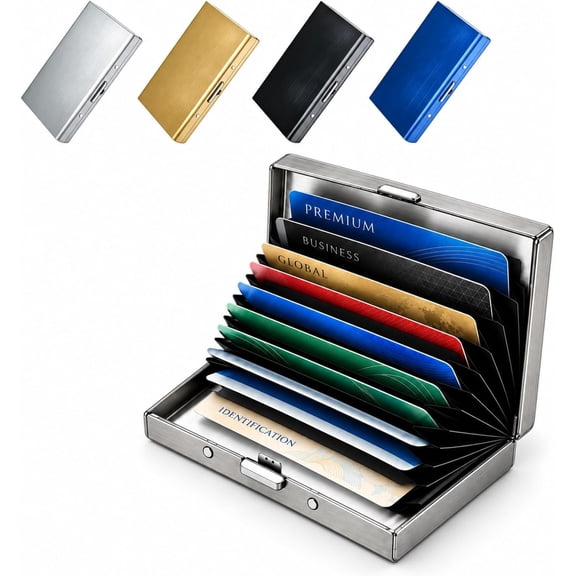 RFID Blocking Metal Card Holder Wallet, Slim Credit Card HolderHolds 10 Cards & Cash, Stainless Steel, Slim Design. Great for Travel, Daily Use & Business