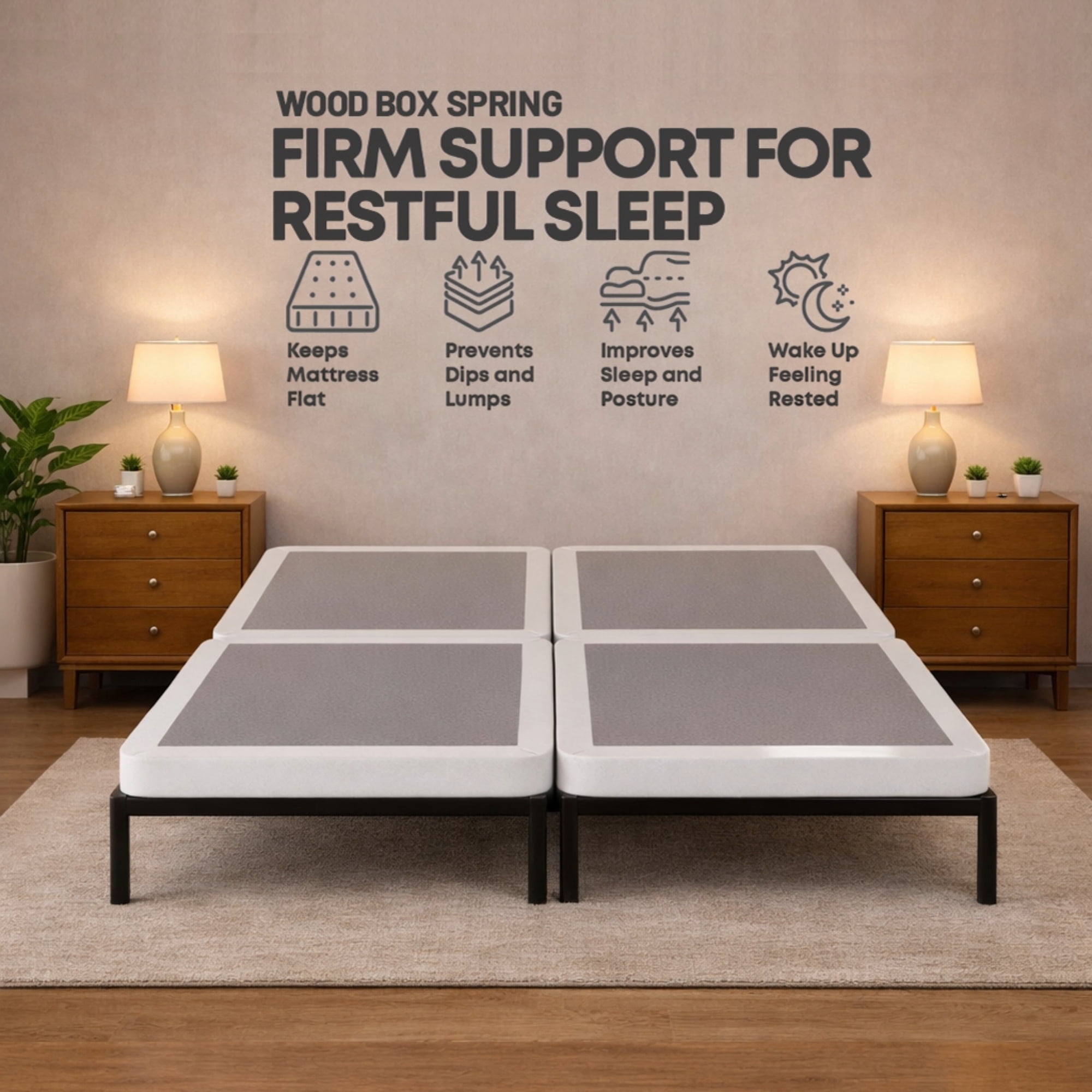 Continental Sleep King Size Box Spring Mattress Foundation, 1.5-Inch Wood Base, Quiet and Noise Free, Fully Assembled, White