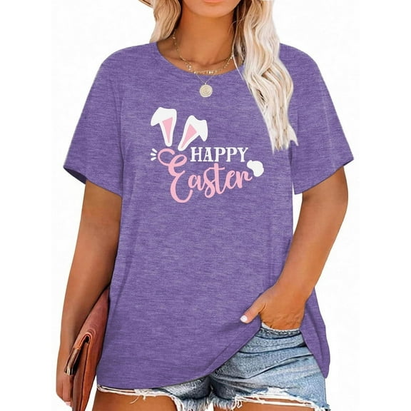 XCHQRTI Women Happy Easter Shirts Short Sleeves Plus Size T shirt Tops