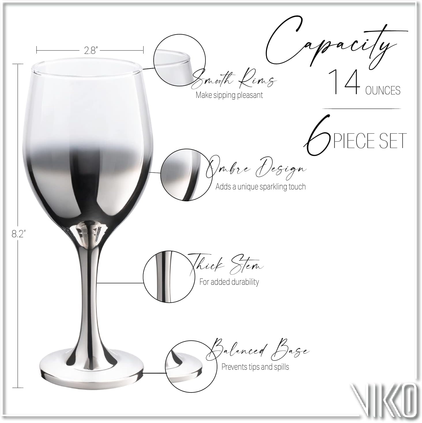 Vikko 11.5 oz Wine Glasses Decorative Gold Ombre 12-pc Glassware Set for Red & White Wine, Size: One Size