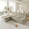 thumbnail image 4 of Sodrens Modern Sectional Sofa,Waffle modular sofa,Lazy Sofa Floor Sofa Foam Sofa Chenille Couch for Bedroom,Living Room and Apartment,3-Seat Sofa and Ottoman,Khaki, 4 of 11