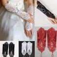 thumbnail image 2 of Women Faux Pearl Lace Gloves Bride Fingerless Wedding Party Bridal Dress Glove, 2 of 6