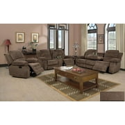 Pon Living 3 Piece Flannelette Manual Reclining Living Room Family sofa set, Leather Brown