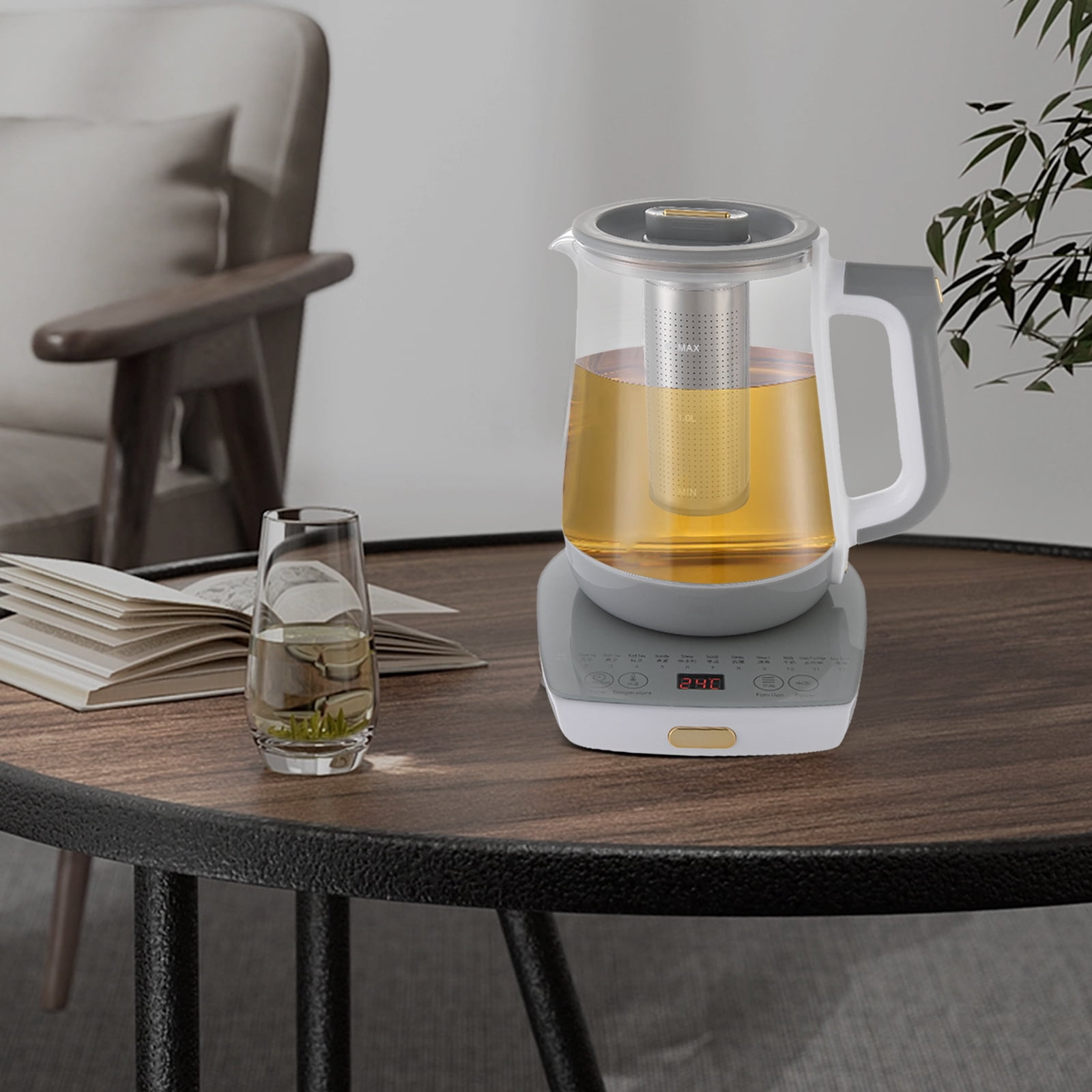 Electric Tea Kettle, 1.8L Glass Tea Maker with 304 Stainless Steel Filter, 12 Preset Functions and Digital Display for Home and Office Use