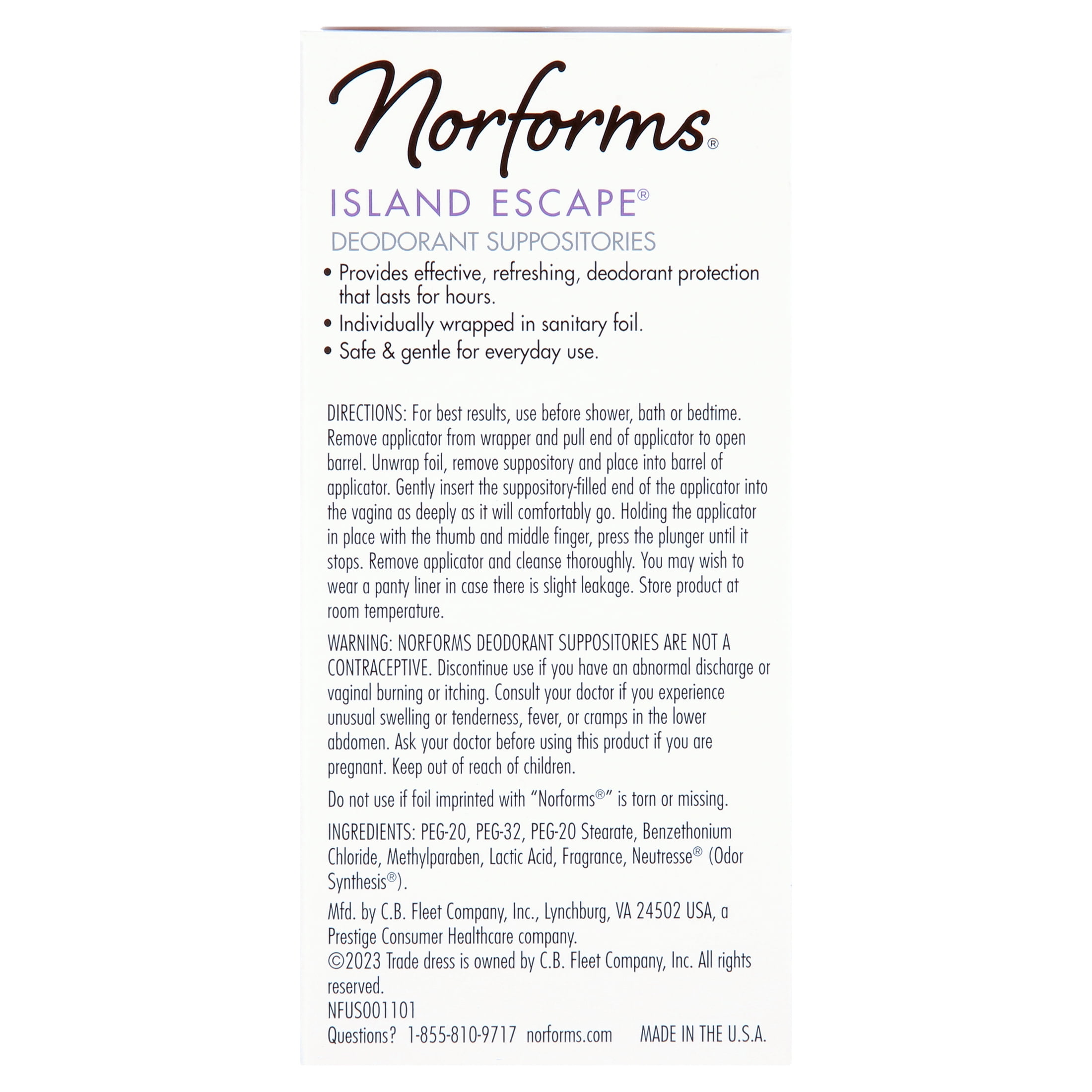 (3 pack) Norforms Feminine Deodorant Suppositories, Island Escape, 12 Ct