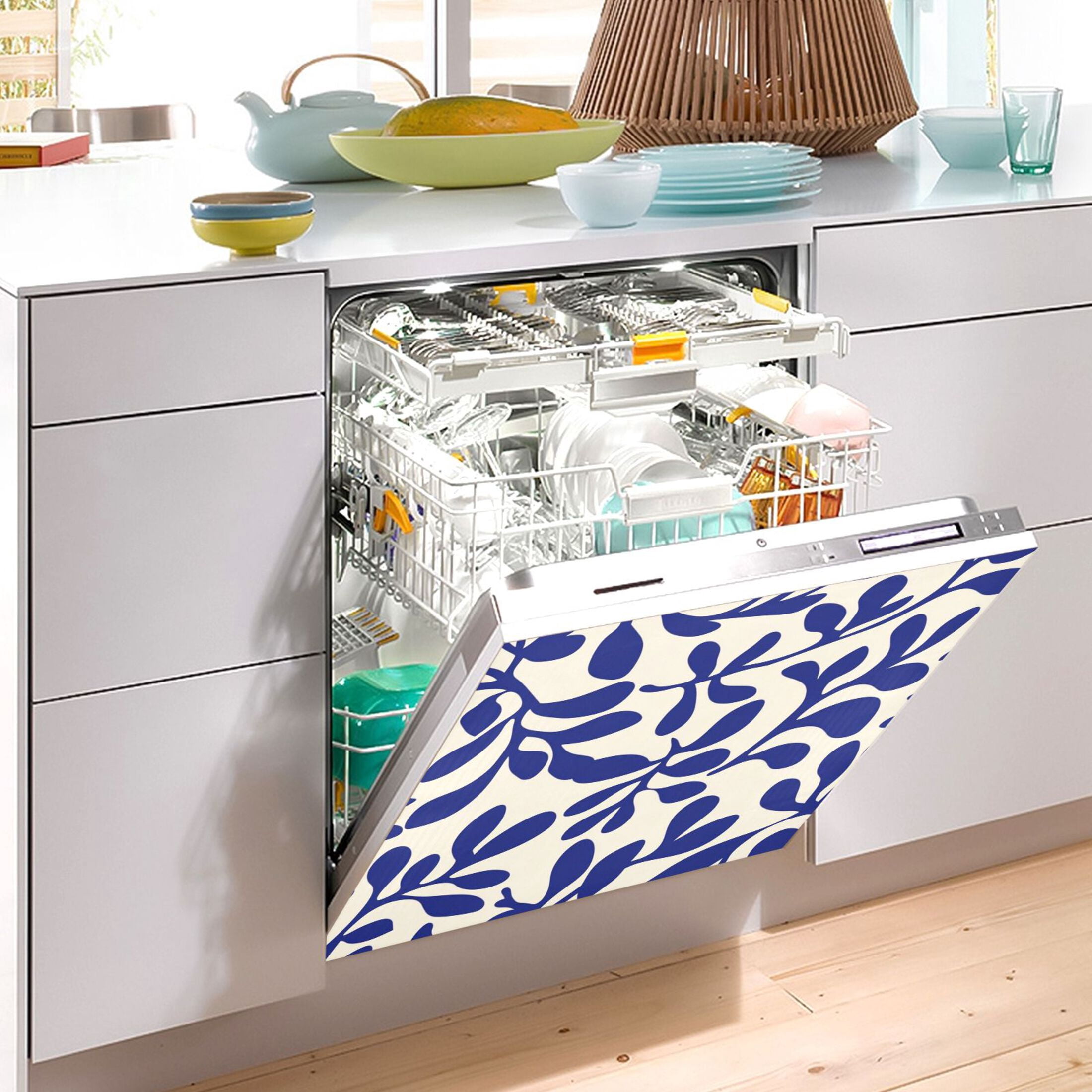 Dishwasher Magnetic Sticker 23x26 Inch Refrigerator Magnetic Sticker Washing Machine Magnetic Sticker Kitchen Panel Magnetic Sticker Home Decor Dark Blue Pattern