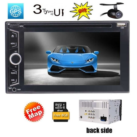 Free Backup camera included + Double Din Car Stereo with 6.2 Inch Capacitive Touch Screen Car DVD CD Player Head Unit Support GPS Navigation Bluetooth Rear Camera Input USB SD + Remote