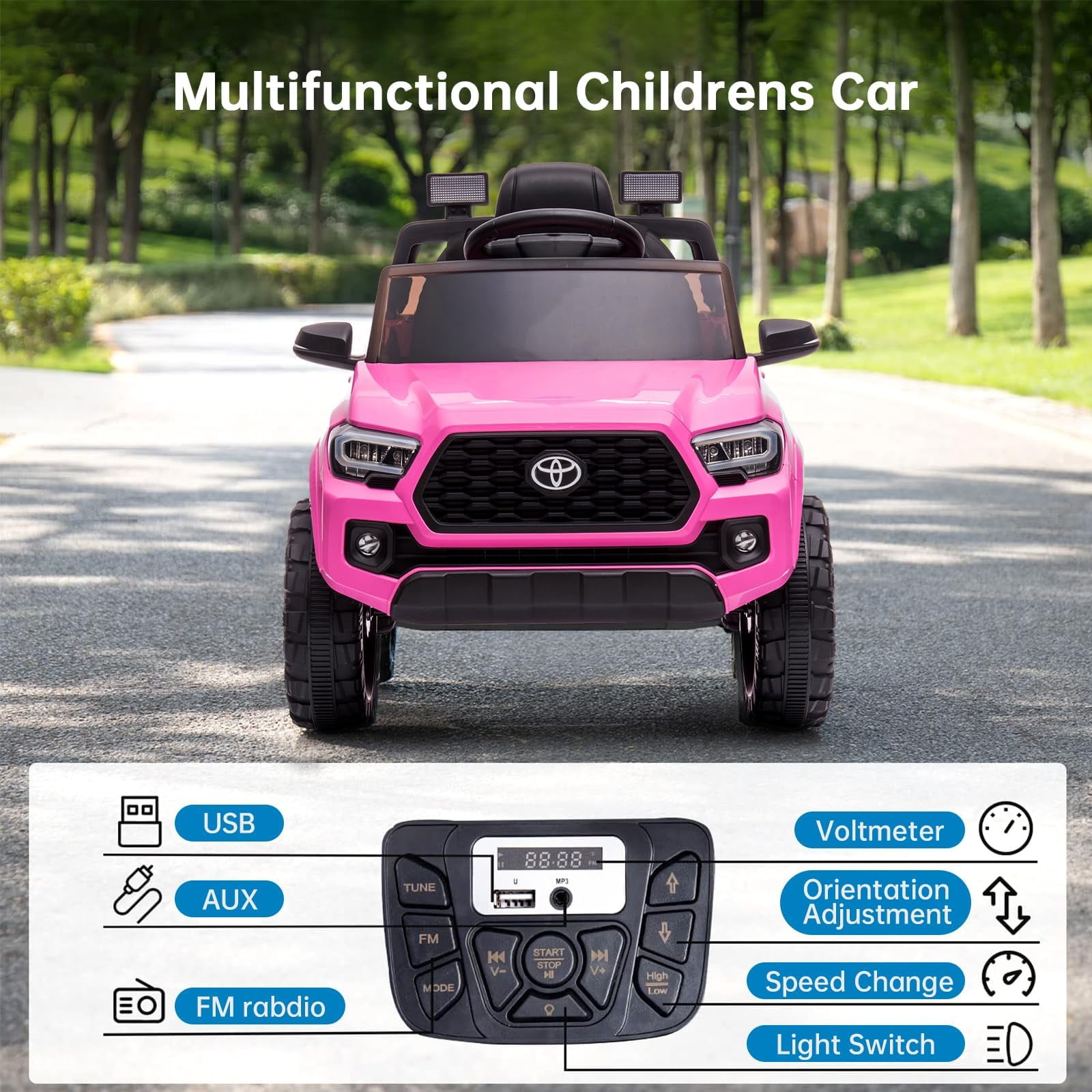Officially Licensed Toyota Tacoma Car, 12V Battery Powered Electric Car with Remote Control, Spring Suspension Safety Belt, 2-Speed Ride On Toy Car with Headlights, for 37-96 Months