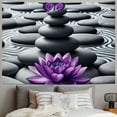 thumbnail image 2 of JEUXUS Tapestry Wall Hanging Zen Stone Wall Art Spa Stone Sand with Purple Water Lily and Butterfly Painting, 2 of 6