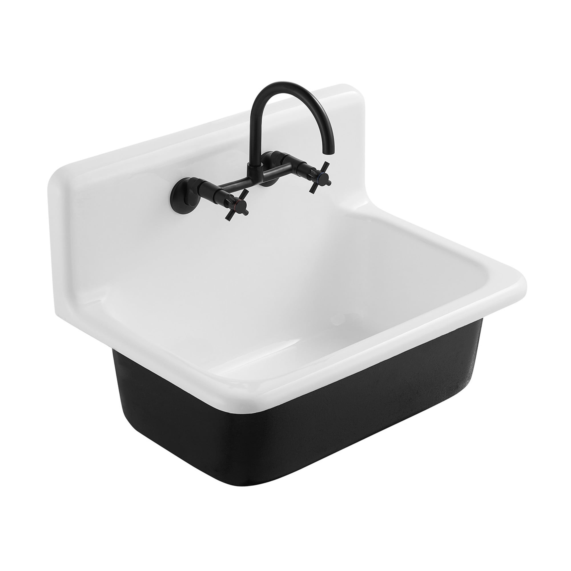 Gourmetier GCKWS302010 Petra Galley 30" x 20" Cast Iron Wall Mount Kitchen Sink, White