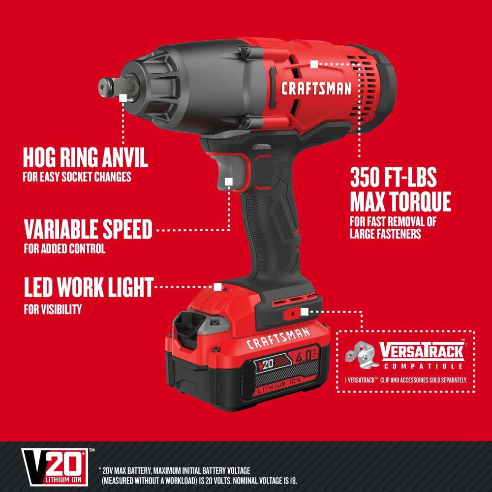 Craftsman V20 Cordless 1 2 Inch Impact Wrench 1 Battery Kit