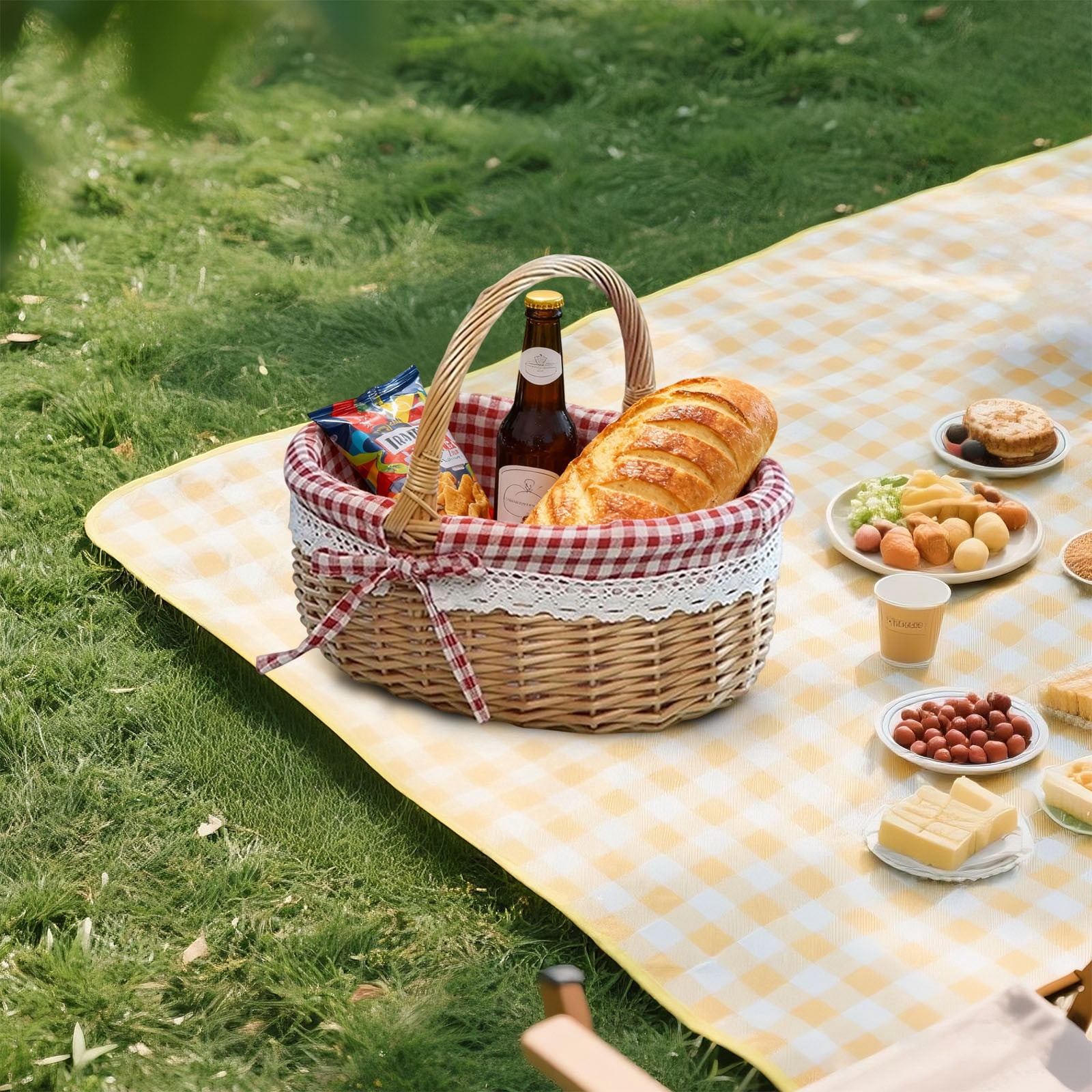 Wicker Storage Basket under $5! Cagogo Wicker Woven Storage Basket with Handle, Linen Lined Bread and Fruit Basket, Versatile Picnic Basket for Home, Party, Gardening, Organizer for Kitchen, Decor