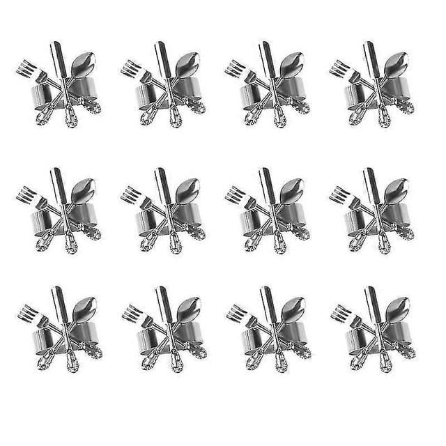 12 servilleteros metálicos con hebilla para servilletas, soportes de aleación para cuchillos, tenedores, cucharas y servilletas, con hebilla plateada.