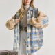 thumbnail image 2 of Chaqueta de cuadros en contraste Gibobby para mujer abrigo de oveja engrosada invierno con cuello de rejilla Azul L, 2 of 5