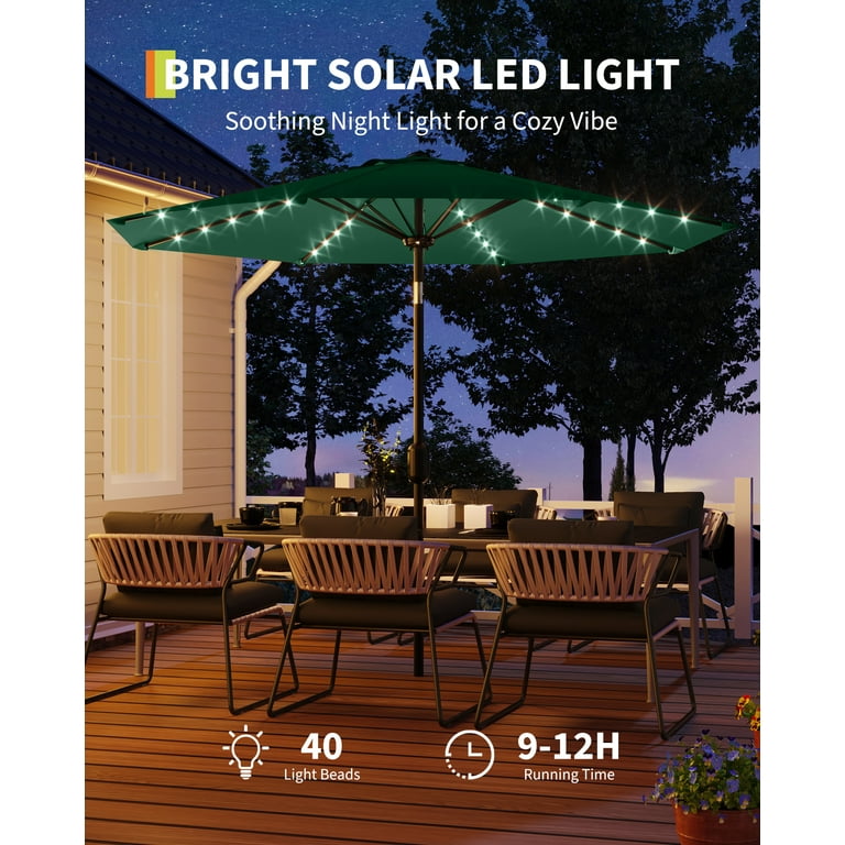 lighted patio umbrella 40 led OVIOS 15ft Solar with APP ft Shade 40 Solar LEDs 180gsm Fabric Crank Blissun 9 ft Solar Umbrella,
