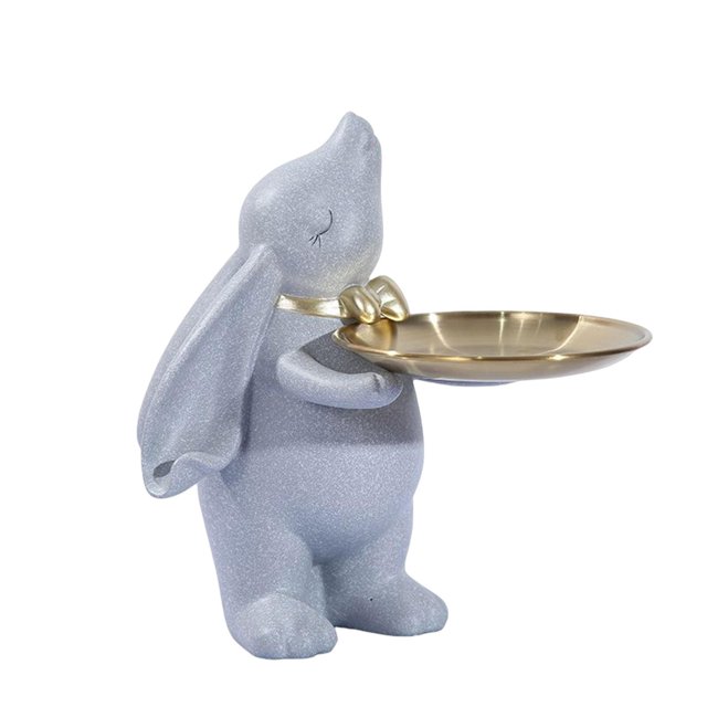 Estatuilla de conejo Zulema Bandeja de almacenamiento Escultura de resina Gris de pie