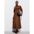 thumbnail image 6 of Womens Vintage Coffee Brown Modest Round Neck A-Line Maxi Dress, 6 of 8