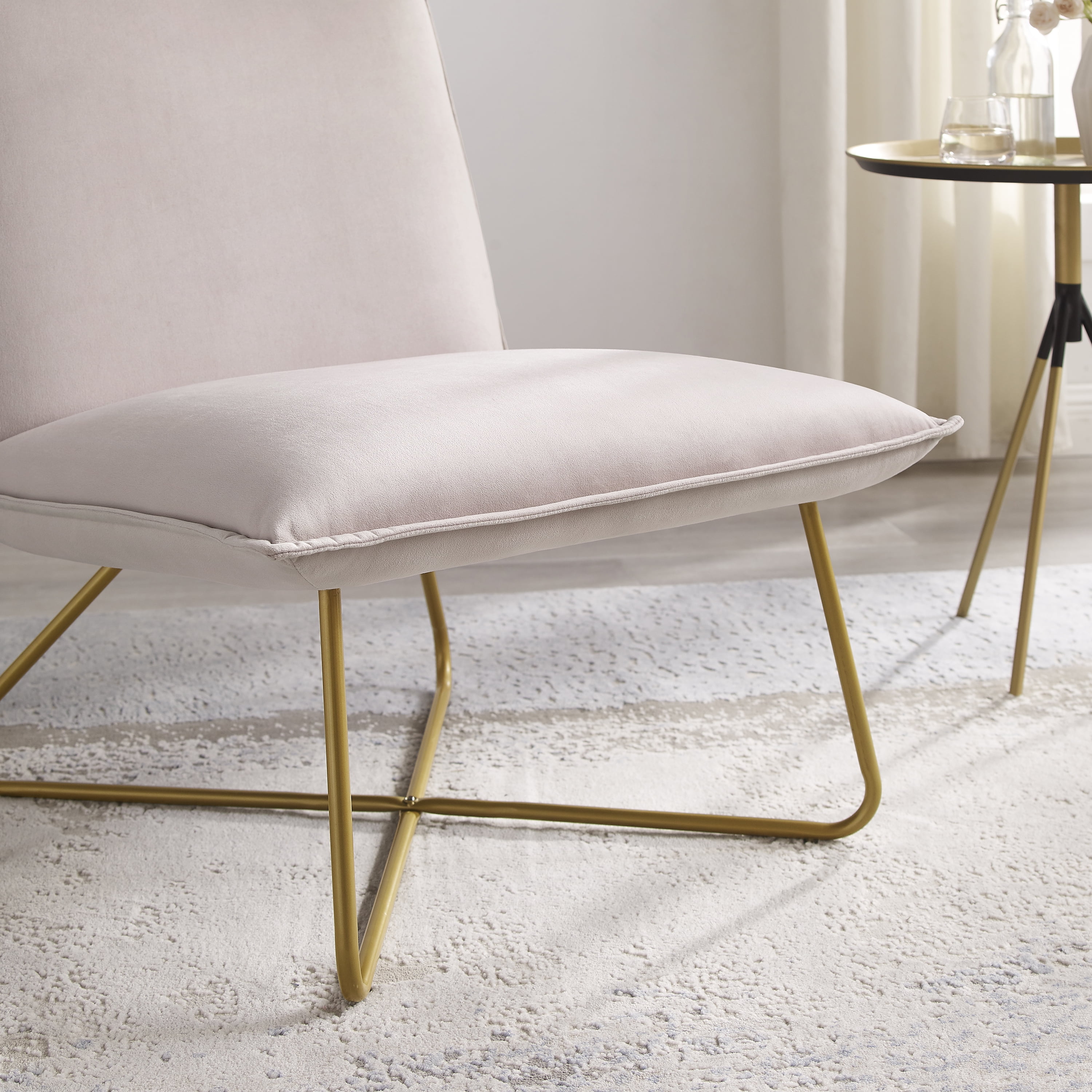 Linon Kinard Pillow Accent Chair with Gold Metal Legs, Pink Velvet