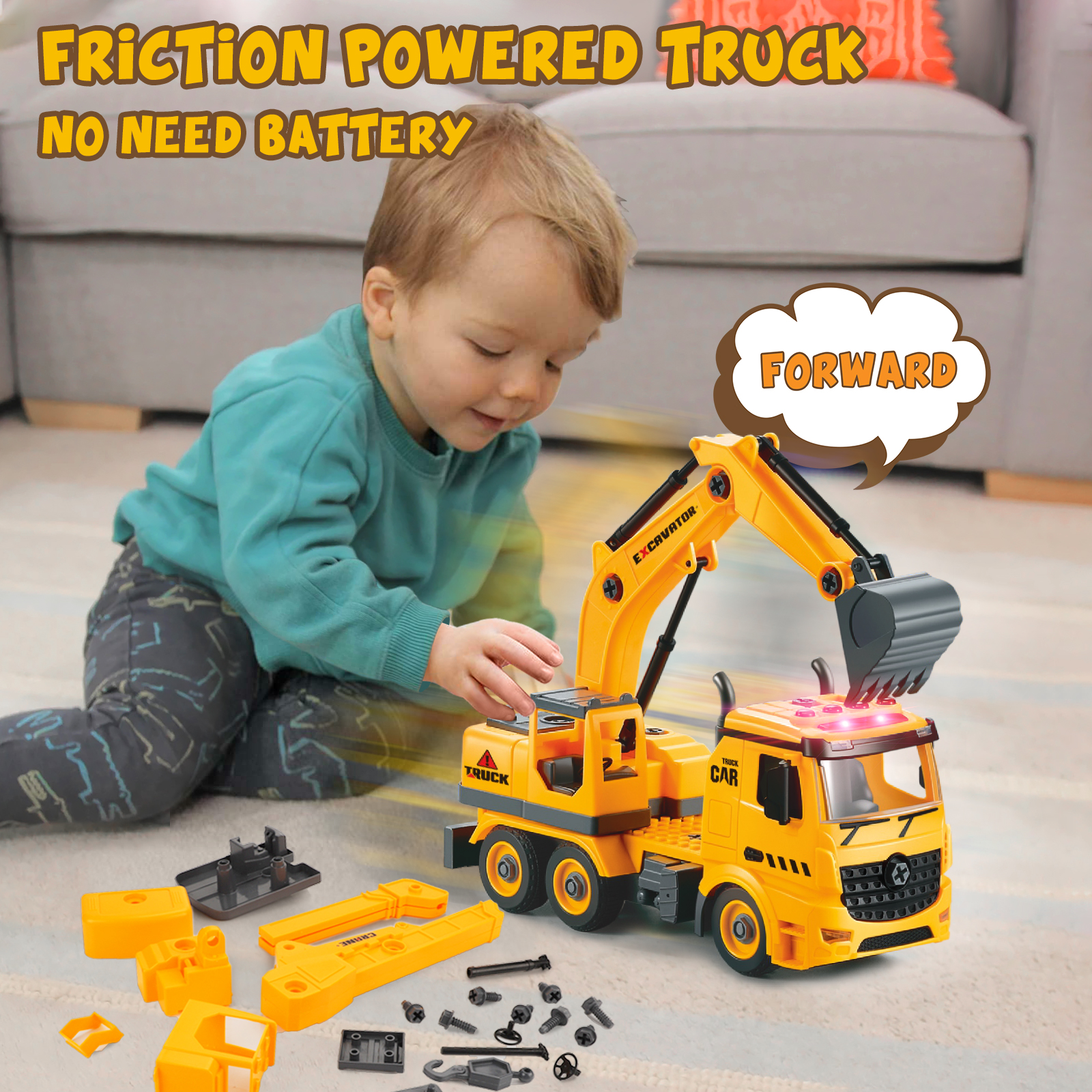 Diecast Metal Construction Trucks, Heavy Metal Excavator and Dump Truck, Free Wheeler Die Cast Construction Toys - image 4 of 7