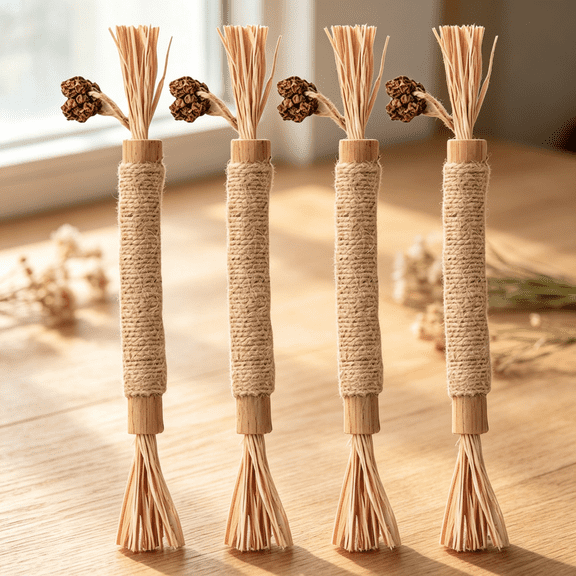 4Pcs Natural Silvervine Sticks Cat Toys, Catmint Silvervine Blend Sticks, Catnip Kittens Chew Toys Teeth Cleaning, Matatabi Dental Care Cat Treat Edible Kitty Lick Toy