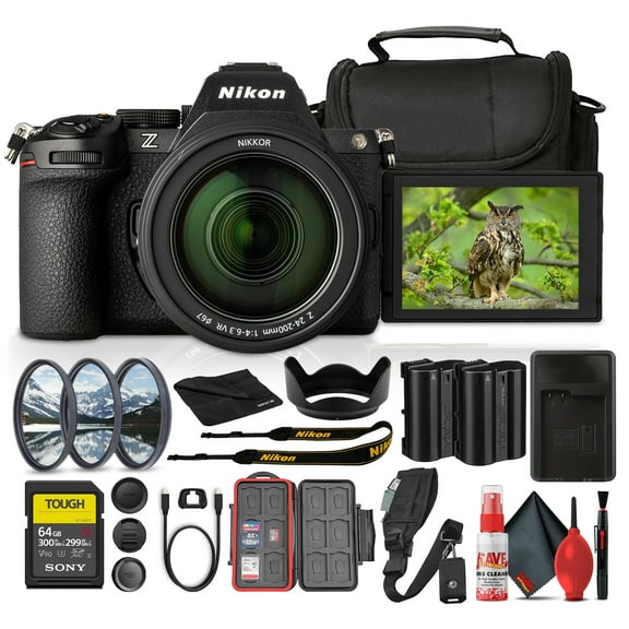 Nikon Z5 II Mirrorless Camera with 24-200mm f/4-6.3 Lens   64GB SD Card   Battery Replacement   Battery Charger   Camera Bag   Protective Memory Card Case   67mm 3 Piece Filter Kit   More