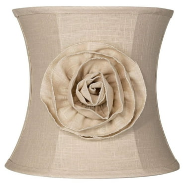 Almond Linen with Flower Small Drum Lamp Shade 11" Top x 12" Bottom x 11" High (Spider) Replacement with Harp and Finial - YuraZH