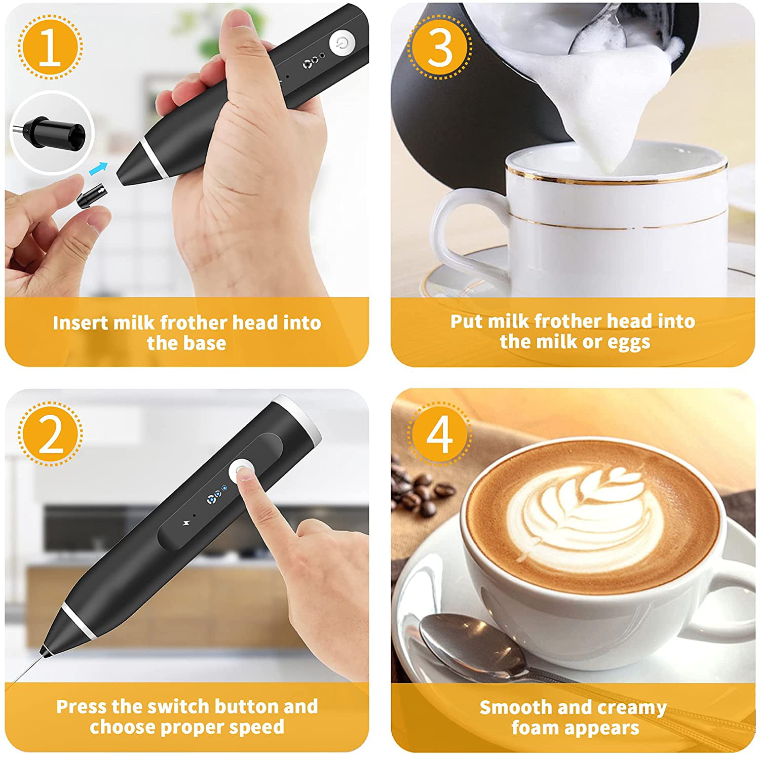 1pc 2 In 1 Electric Milk Frother Whisk Rechargeable Milk Frother Drink  Mixer With 2 Stainless Steel Whisk 3 Speed Adjustable Coffee Frother, Don't Miss These Great Deals